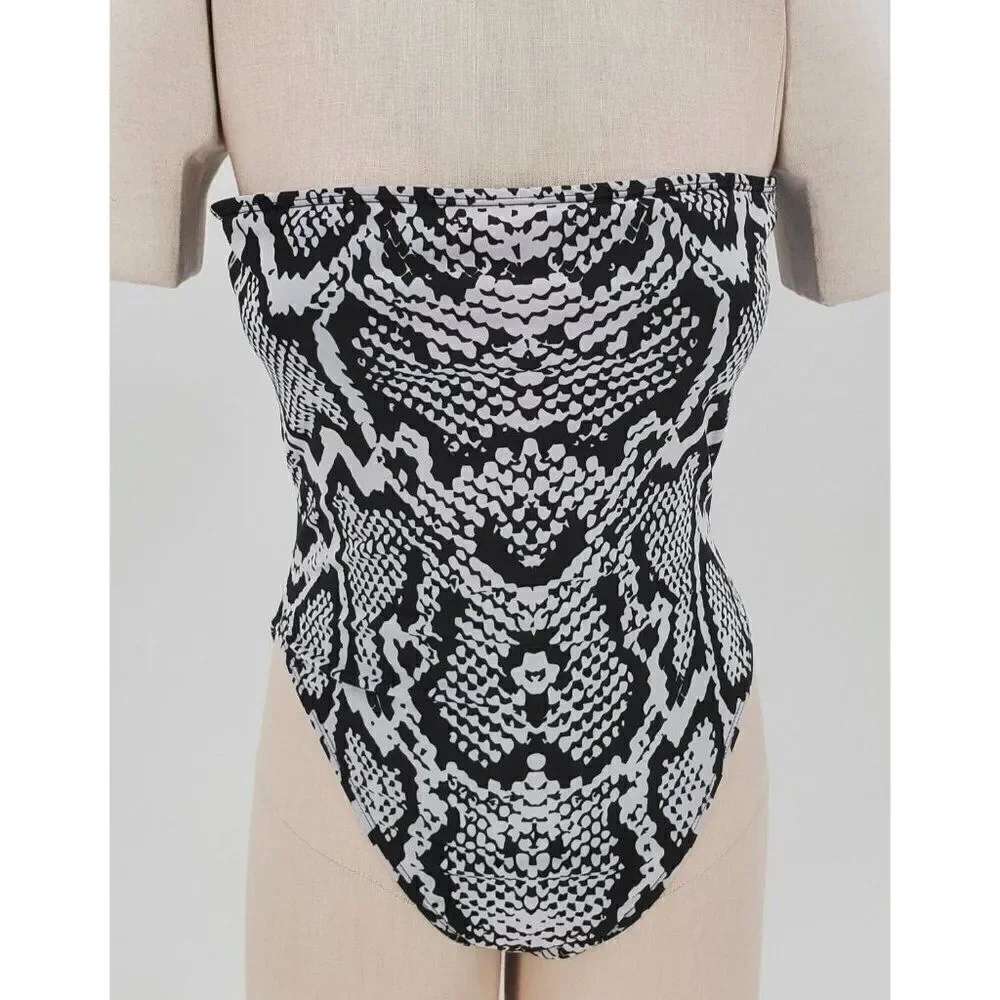 Hilo Swimsuit Womens One Piece Strapless Open Back Black White Size Large - Picture 2 of 8